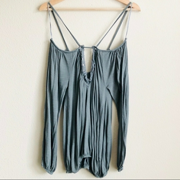 NWT Free People Sage Green Off The Shoulder Top Women's Small S Boho Bohemian - Picture 3 of 8